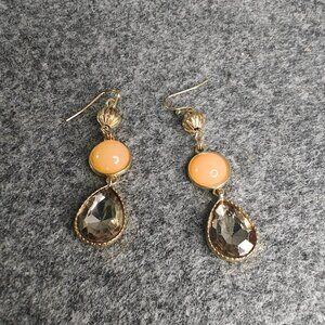 Drop Earrings Women’s Medium Gold Beige Faceted Gem Elegant Boho Chic